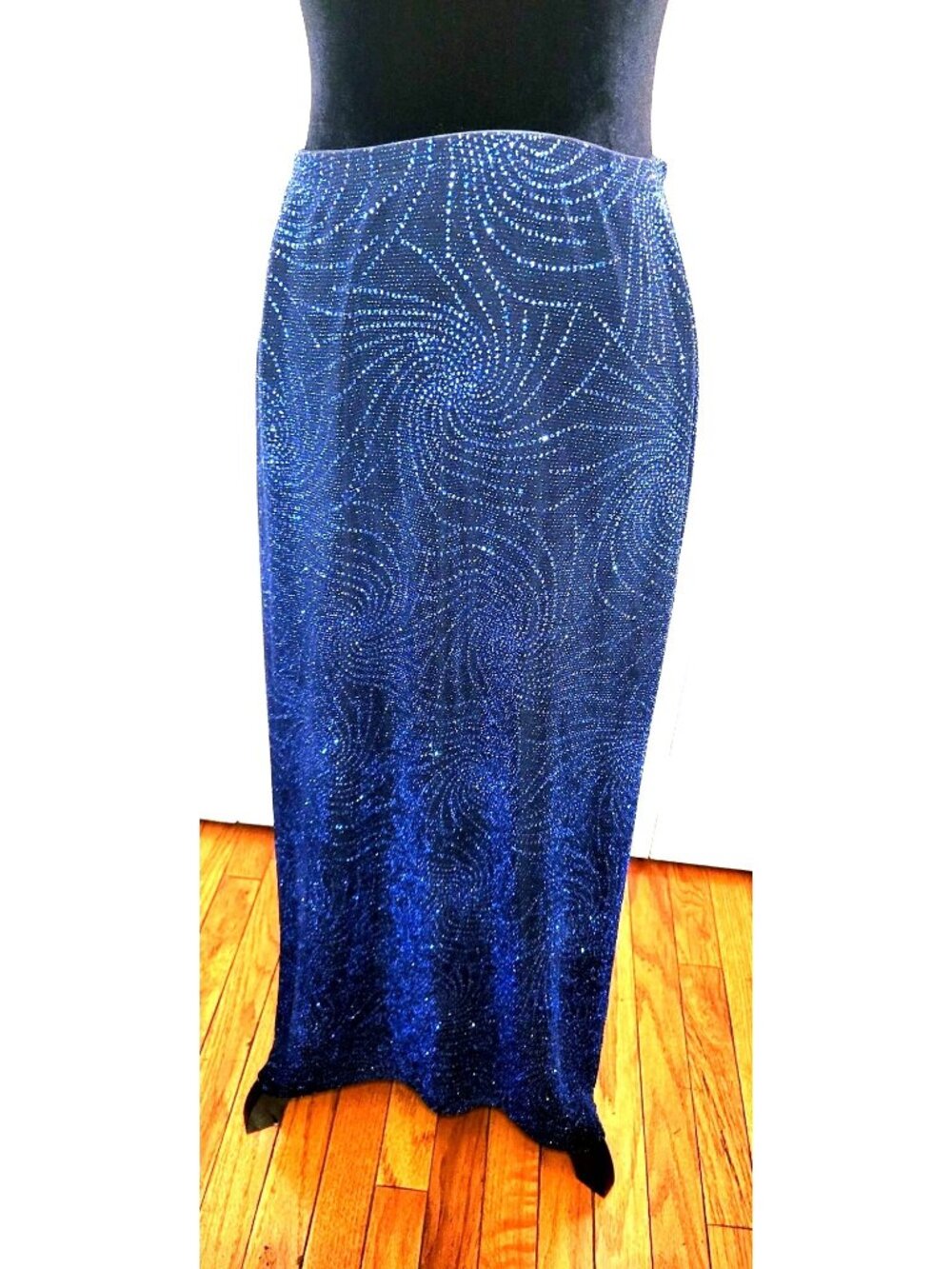 Fashion Bug Vintage 90s/Y2K Cobalt Blue Stretch Glitter Maxi Skirt 1X Glam Party